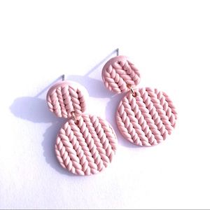 Handmade Polymer Clay Earrings Knit Baby Pink